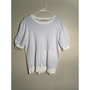 Loft Blue Polka Dot Short Puff Sleeve Cotton Sweater Size Large